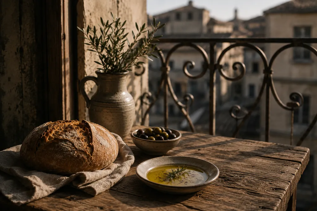 Aceitunas sobre una mesa rústica