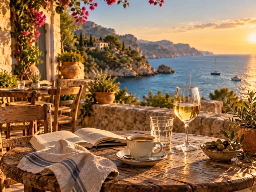 Escena de un café mediterráneo en España