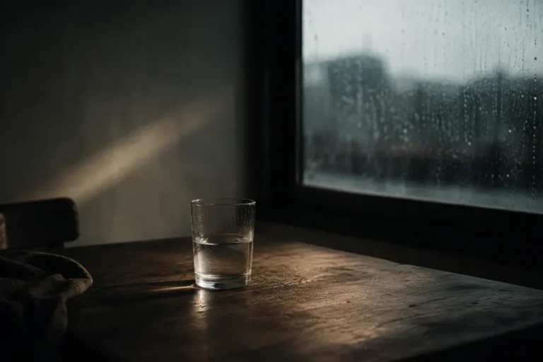 Vaso de agua sobre una mesa tranquila